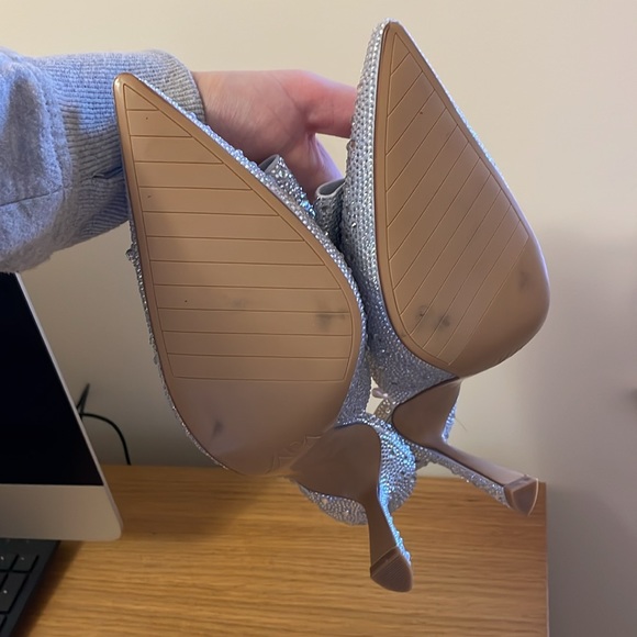 NWOT Sequin Glitter Bow Heeled Mules | Silver Mules | Glitter Mules - Picture 5 of 10